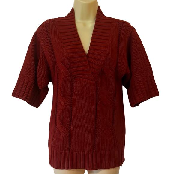 a.n.a. Size Small Dark Red Short Sleeve Sweater V-Neck Pullover - Picture 1 of 11